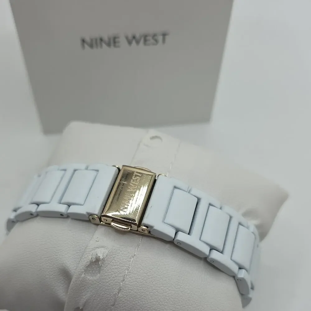 Nine West Women’s Quartz Watch White Ceramic Bracelet Marble Dial w/ Box